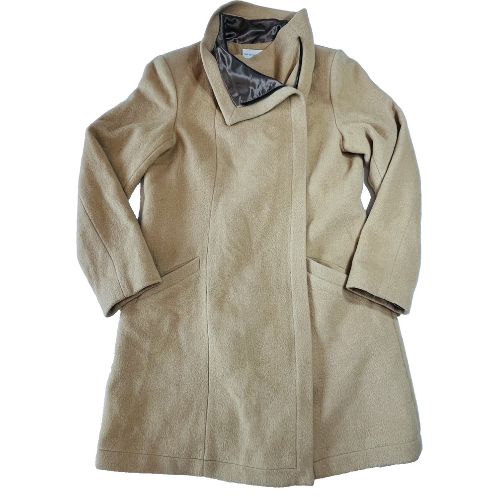 Soft Surroundings Greenwich Coat Sz S Tan Camel Asymmetrical Long Line Wool